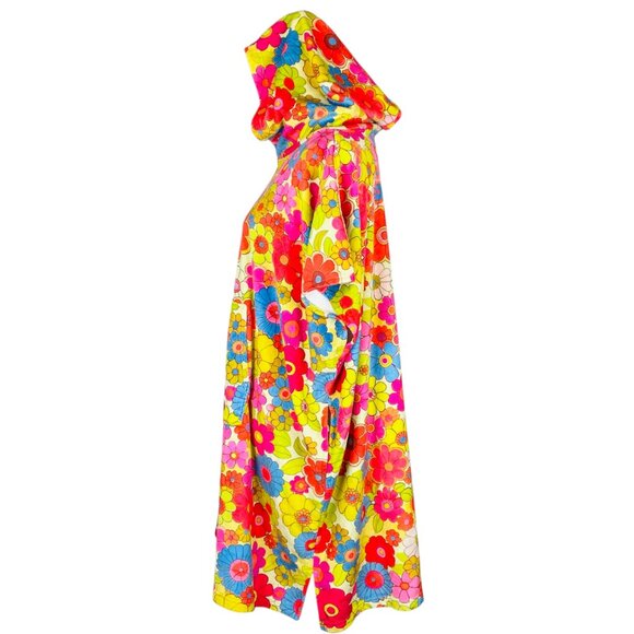 Natural Life Hooded Cover Up OS Pullover Poncho Floral Hippie Mod Retro Beach - Picture 7 of 9